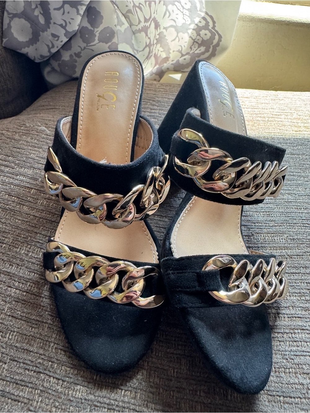 Black Chain-Detail Women's Slide Heels